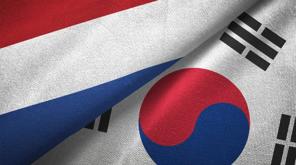 Paesi Bassi Corea Del Sud Bandiere Insieme Relazioni Stoffa Tessile — Foto Stock