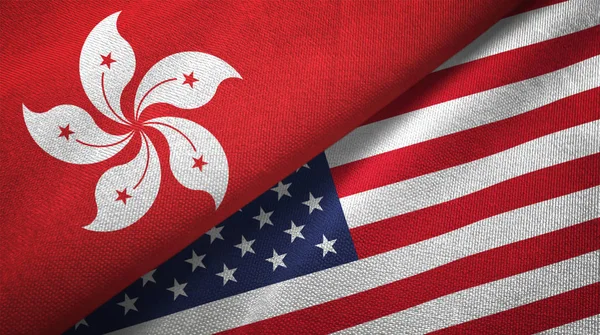 Hong Kong Och Usa Flaggor Grupp Förbindelserna Textil Duk Tyg — Stockfoto