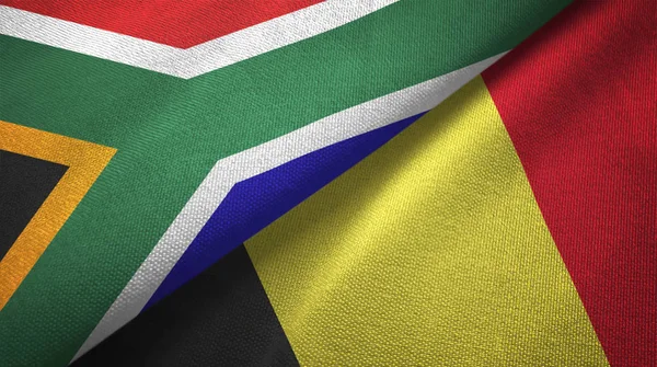 Südafrikanische Und Belgische Flaggen Zusammen Beziehungen Textiltuch Textiltextur — Stockfoto