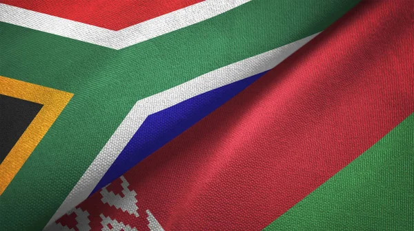 Südafrika Und Weißrussland Flaggen Zusammen Beziehungen Textiltuch Textiltextur — Stockfoto