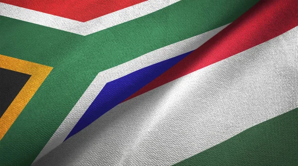 Südafrikanische Und Ungarische Flaggen Zusammen Beziehungen Textiltuch Textiltextur — Stockfoto