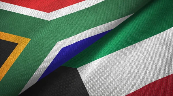 Güney Afrika Kuveyt Bayrakları Birlikte Ilişkiler Tekstil Kumaş Kumaş Doku — Stok fotoğraf
