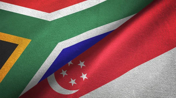 Südafrika Und Singapore Flaggen Zusammen Beziehungen Textil Tuch Textur — Stockfoto