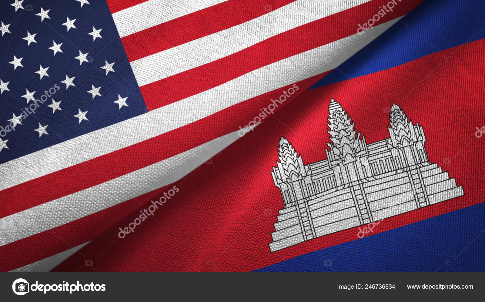 美国和柬埔寨两面折叠起来的国旗——图库图片© AleksTaurus #246736834