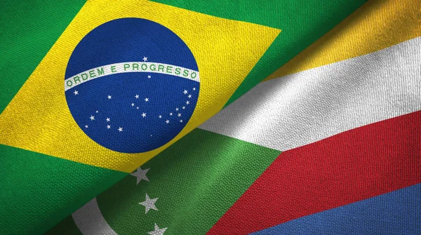 Brasil Comores Duas Bandeiras Dobradas Juntas — Fotografia de Stock