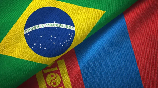 巴西和蒙古两面折叠起来的国旗 — 图库照片