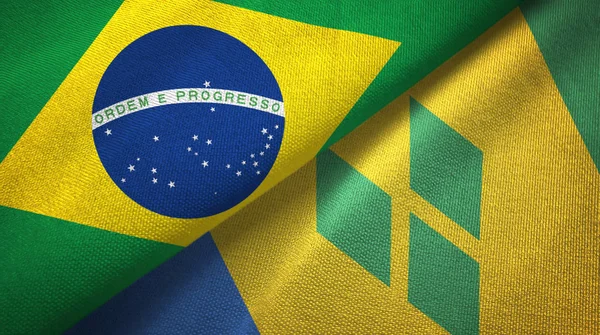 Brazil Saint Vincent Grenadines Two Folded Flags Together — Stock Photo, Image
