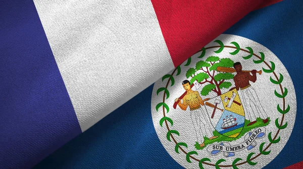 Frankrijk Belize Twee Gevouwen Vlaggen Samen — Stockfoto