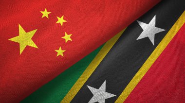 Çin, Saint Kitts ve Nevis bayrakları bir arada.