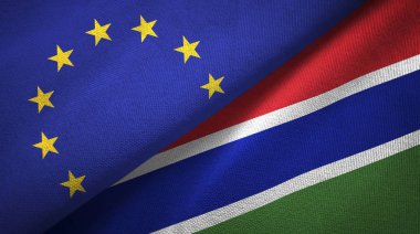 Avrupa Birliği ve iki katlanmış Gambiya bayrakları birlikte