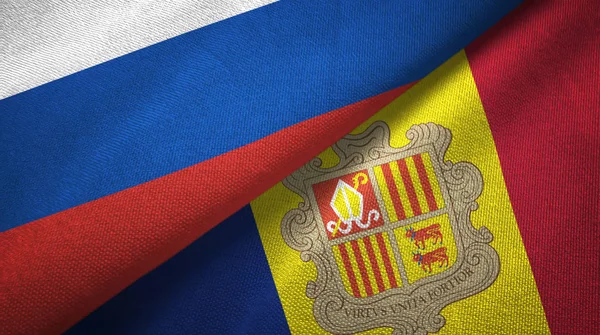 Rusland Andorra Twee Gevouwen Vlaggen Samen — Stockfoto