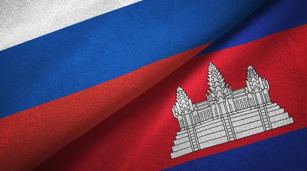 Ryssland Och Kambodja Två Vikta Flaggor Tillsammans — Stockfoto