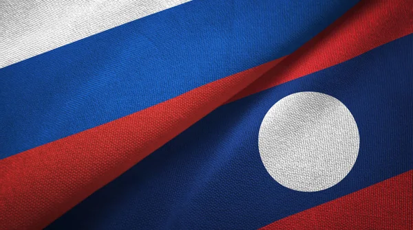 Rusia Laos Doblaron Dos Banderas Juntas — Foto de Stock