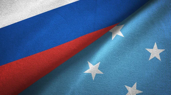 Rusya Mikronezya Iki Katlanmış Bayrak Birlikte — Stok fotoğraf