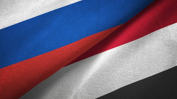 Russia Yemen Two Folded Flags Together — Stock Photo, Image