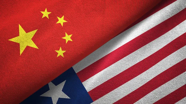 China Libéria Duas Bandeiras Dobradas Juntas — Fotografia de Stock