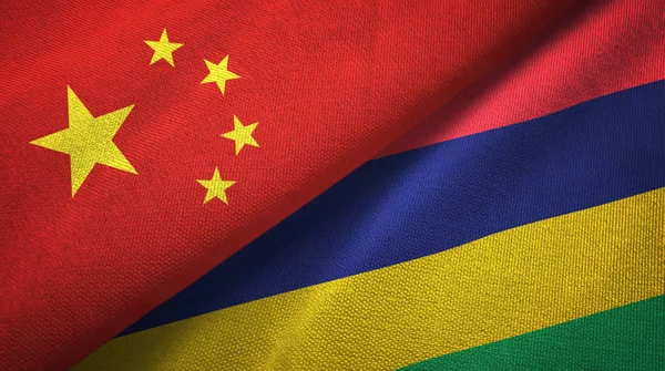 China and Mauritius two folded flags together