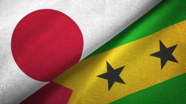 Japonya ve Sao Tome ve Principe bayrakları bir arada.