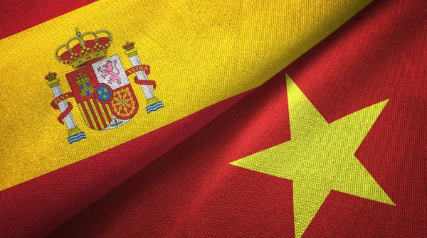 Spain and Vietnam two folded flags together