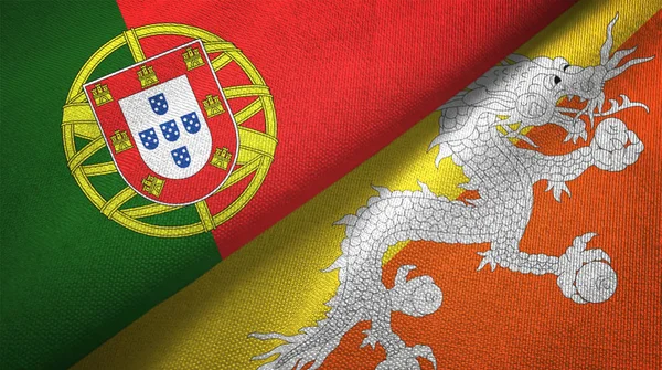 Πορτογαλία Και Μπουτάν Δύο Σημαίες Μαζί Διπλωμένο — Φωτογραφία Αρχείου