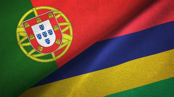 Portugal Mauritius Twee Gevouwen Vlaggen Samen — Stockfoto