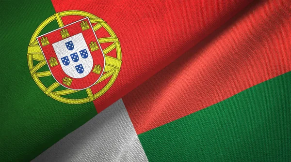 Portugal Madagascar Two Folded Flags Together — Stock Photo, Image