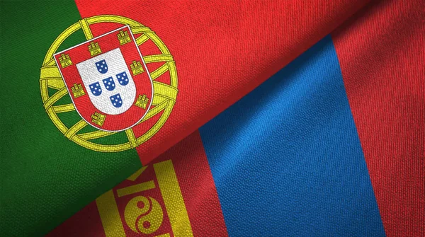 Portugal and Mongolia two folded flags together