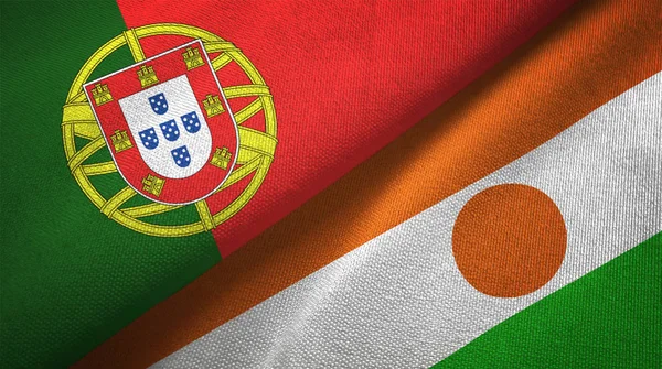 Portugal Und Niger Zwei Gefaltete Flaggen Zusammen — Stockfoto