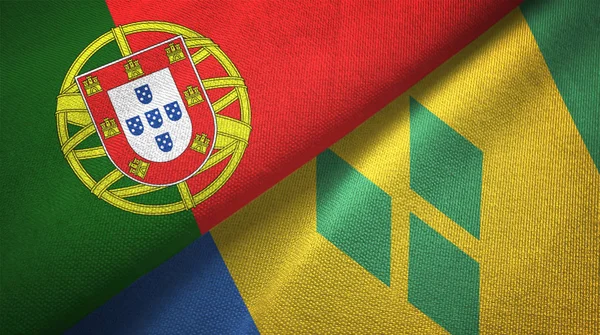 Portugal Und Saint Vincent Und Die Granadinen Zwei Gefaltete Fahnen — Stockfoto