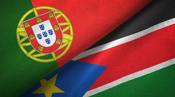 Portugal Und Südsudan Zwei Zusammengefaltete Flaggen — Stockfoto