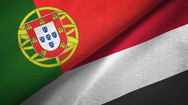 Portugal Und Jemen Zwei Zusammengefaltete Flaggen — Stockfoto