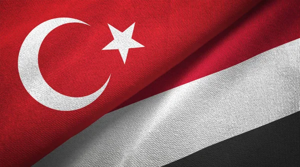 Turkey and Yemen two folded flags together