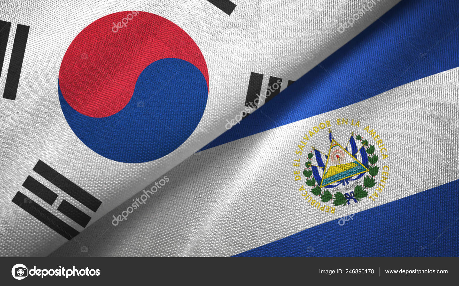 韩国和萨尔瓦多把两面折叠起来的国旗放在一起 图库照片 C Alekstaurus 韩国和萨尔瓦多把两面折叠起来的国旗放在一起 图库照片 C Alekstaurus