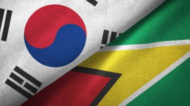 Güney Kore ve Guyana bayrakları bir arada.