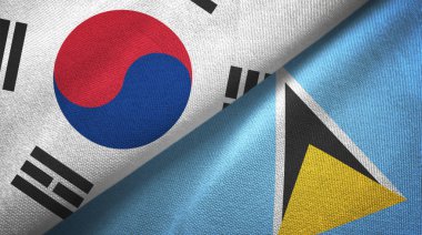 Güney Kore ve Saint Lucia bayrakları bir arada.