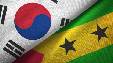 Güney Kore ve Sao Tome ve Principe bayrakları bir arada.