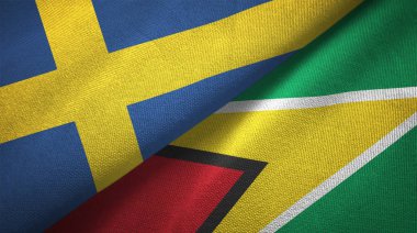 İsveç ve Guyana iki katlanmış bayrak birlikte