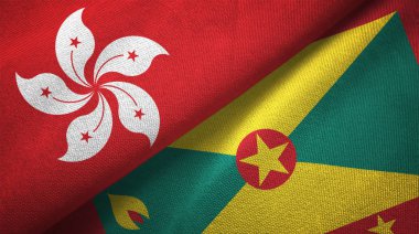 Hong Kong ve iki katlanmış Grenada bayrakları birlikte