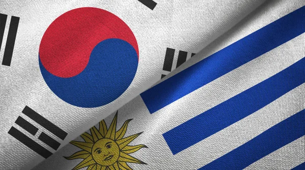 Jižní Korea Uruguay Dvě Složené Vlajky Dohromady — Stock fotografie