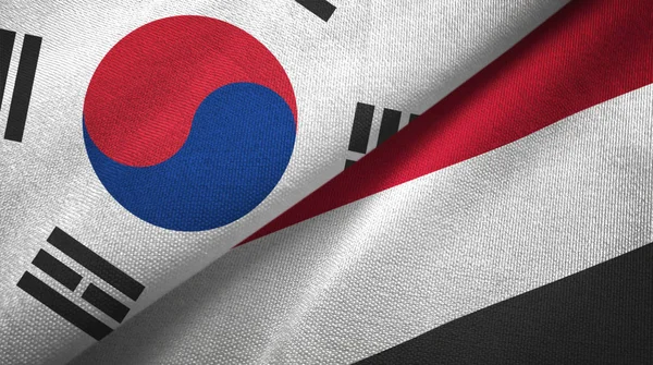 Corea Del Sud Yemen Due Bandiere Piegate Insieme — Foto Stock