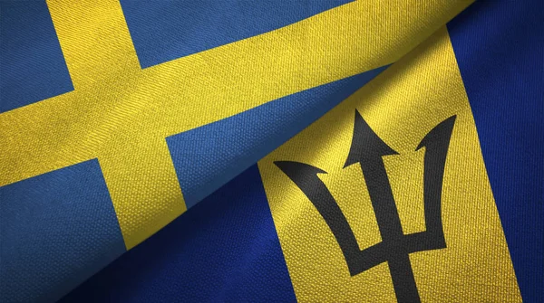 Švédsko Barbados Dvě Skládané Vlajky Dohromady — Stock fotografie