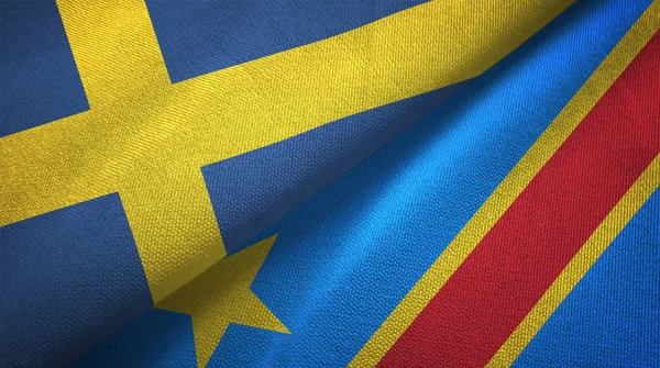 Suecia República Democrática Del Congo Dos Banderas Plegadas Juntas —  Fotos de Stock