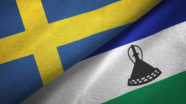 Suecia Lesotho Doblaron Dos Banderas Juntas —  Fotos de Stock