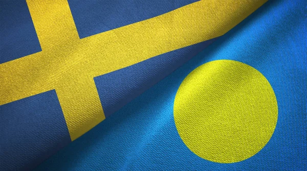 Sweden Palau Two Folded Flags Together — Stock Photo, Image