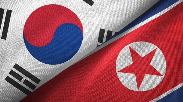 Corea Del Sud Corea Del Nord Due Bandiere Piegate Insieme — Foto Stock