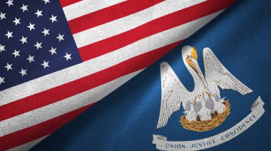 Amerika Birleşik Devletleri ve Louisiana iki bayrak tekstil kumaş, kumaş doku devlet 