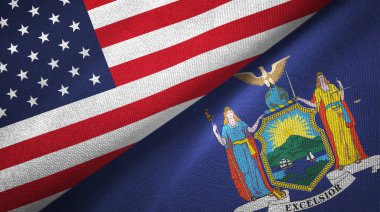 Amerika Birleşik Devletleri ve New York'ta iki bayrak tekstil kumaş, kumaş doku devlet 