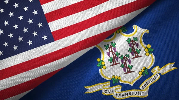 Estados Unidos y Connecticut estado dos banderas tela textil, textura de la tela —  Fotos de Stock