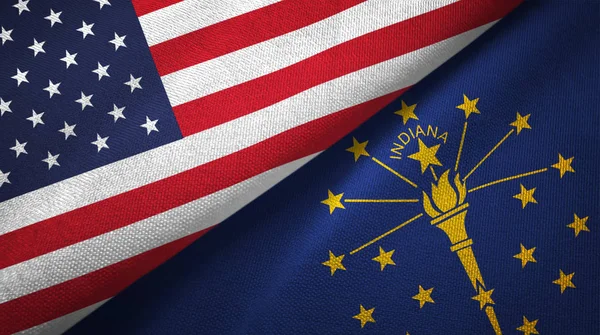 United States and Indiana state two flags textile cloth, fabric texture — Stock Photo, Image