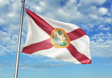 Florida state, Amerika Birleşik Devletleri bayrağı sallayarak gökyüzü arka plan 3d çizim
